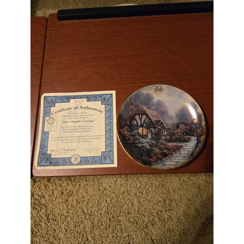 Thomas Kinkade July Chandler's Cottage Plate Bradford Exchange Simpler Times 8th